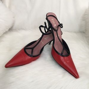 Prada Red Pump with Black Accents in Like New Condition size 40 1/2